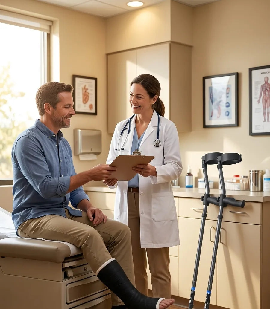 medicare patient getting in motion forearm crutches