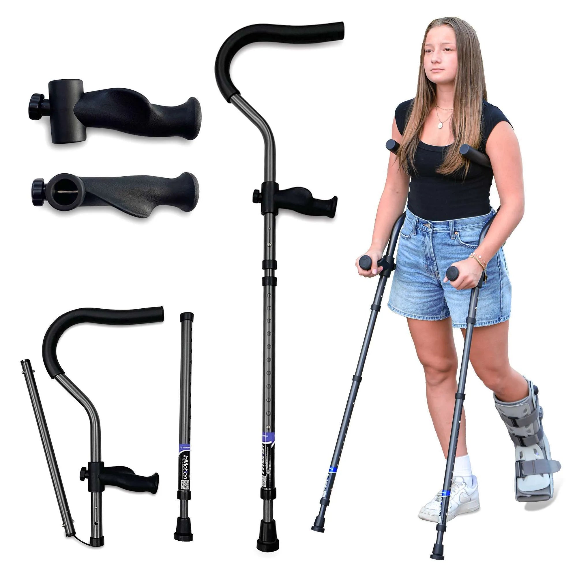 In-Motion Pro Underarm Crutches — Rigid Post, Lightweight, Foldable