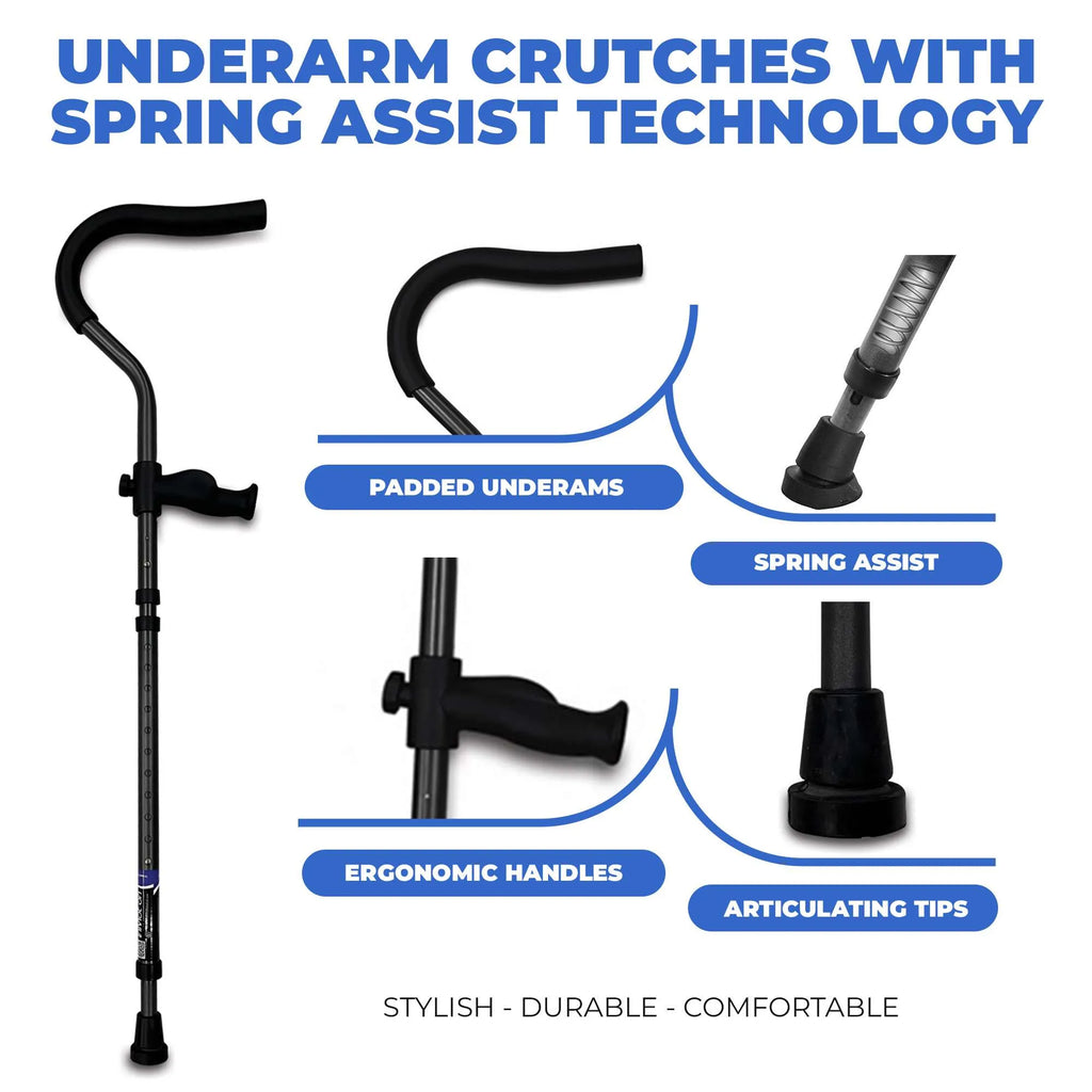 In-Motion Pro Underarm Crutches — Rigid Post, Lightweight, Foldable