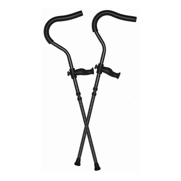 Two ergonomic black crutches for support