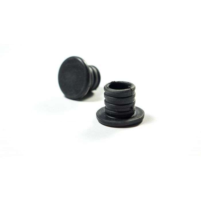 Black plastic end caps on white background.
