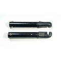 Black folding walking cane on white background.