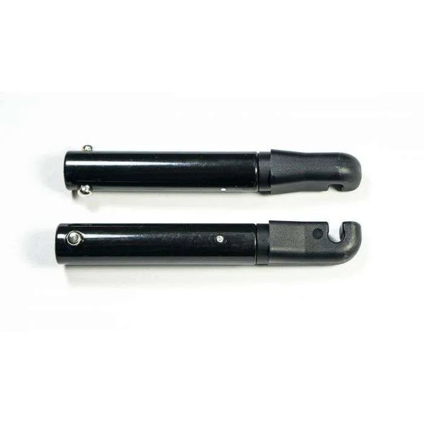 Black folding walking cane on white background.