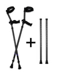 Pair of adjustable crutches with rubber tips.