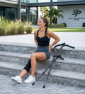 Person on stairs using In-Motion Freedom crutches sized for heights 4'11" to 5'7"