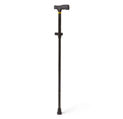 Black adjustable walking cane with T-handle