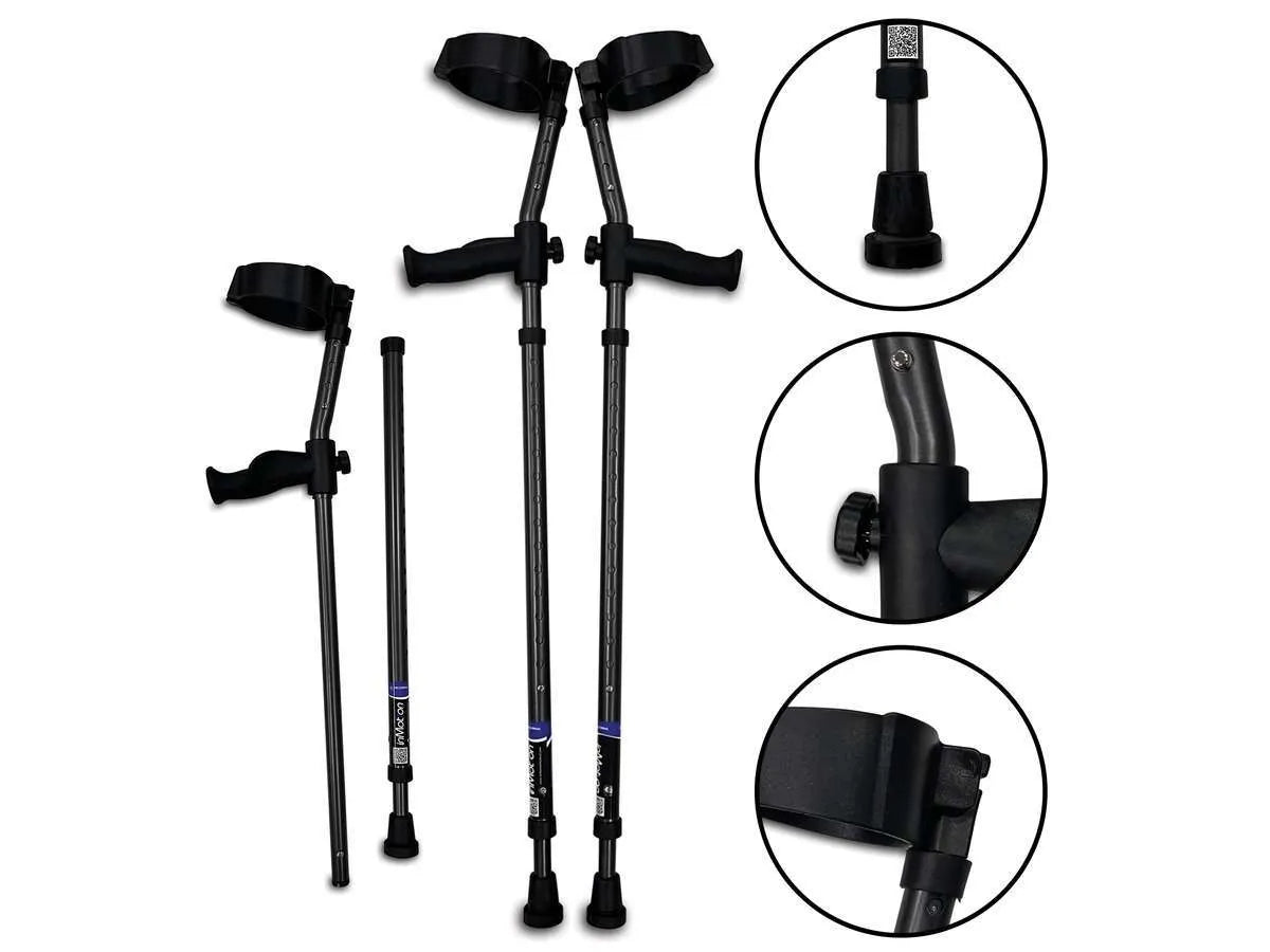 in-Motion forearm crutches showing ergonomic elements