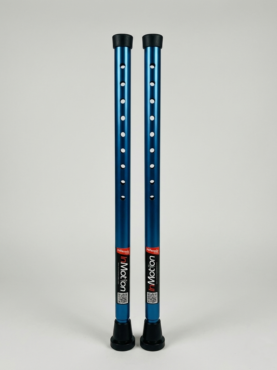 Two blue adjustable metal tubes