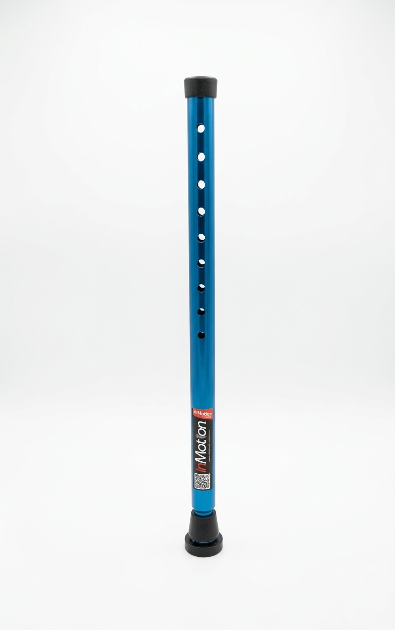 Blue adjustable crutch on white background