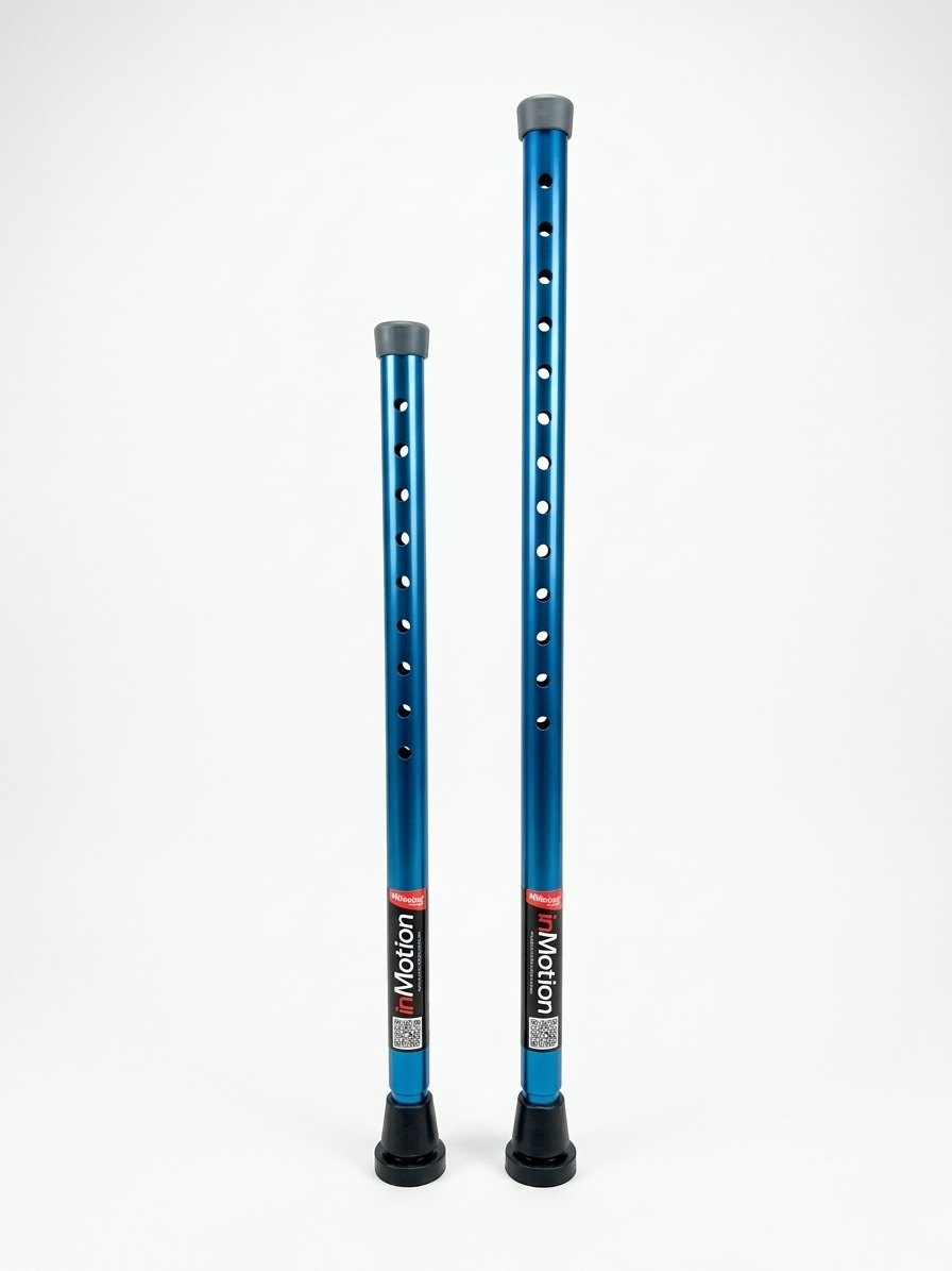 Two adjustable blue crutch shafts