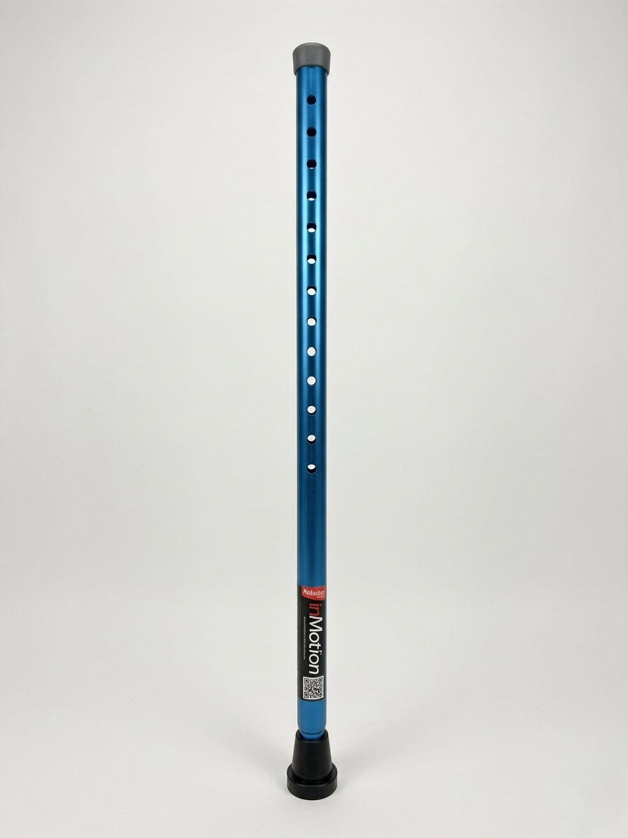 Blue adjustable walking cane with rubber tip