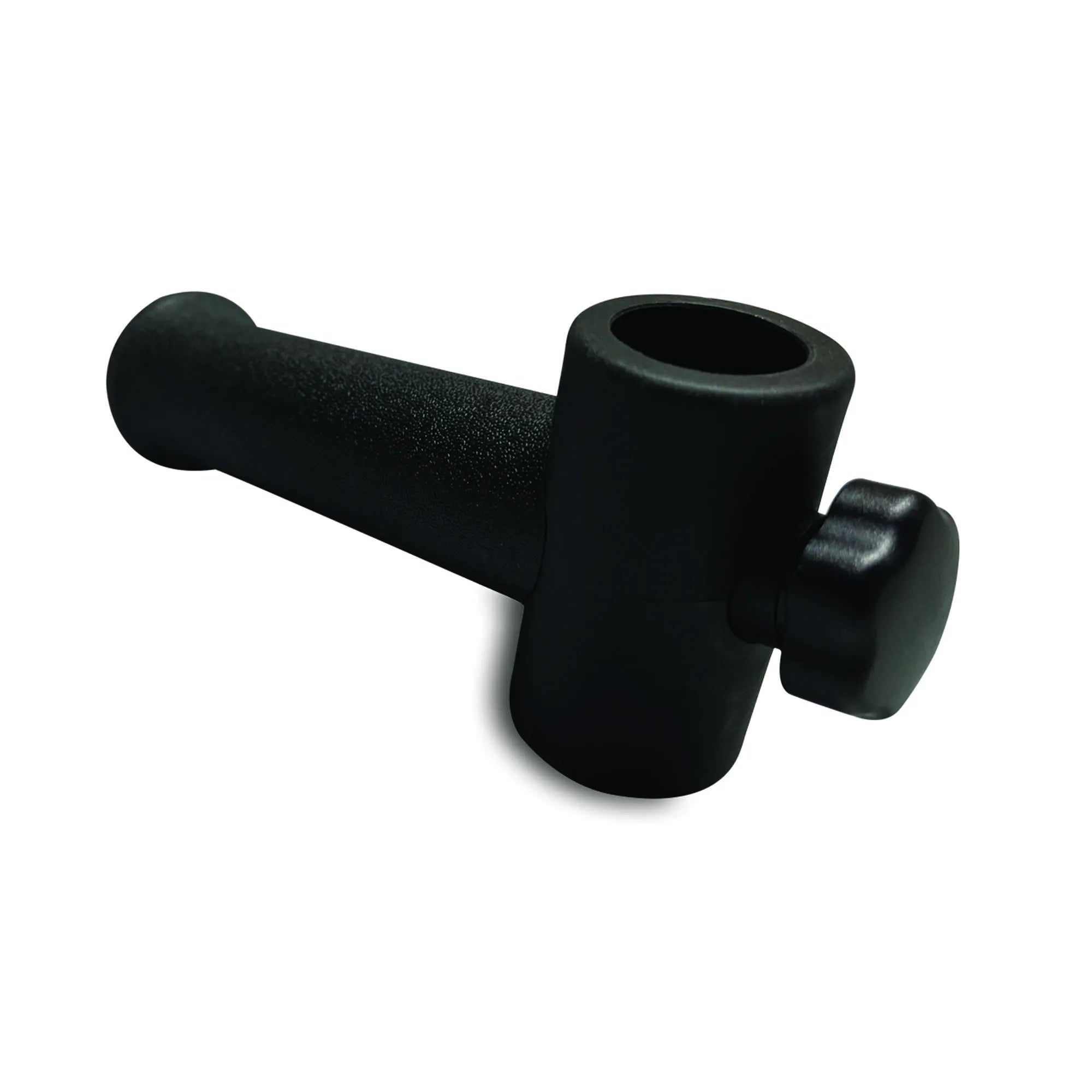 Black rubber mallet on white background.