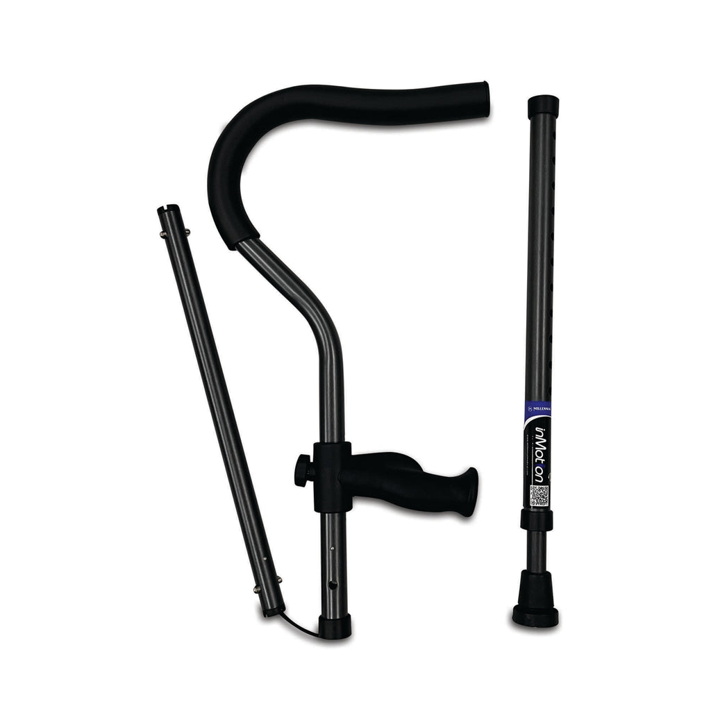 Foldable black walking cane isolated on white.
