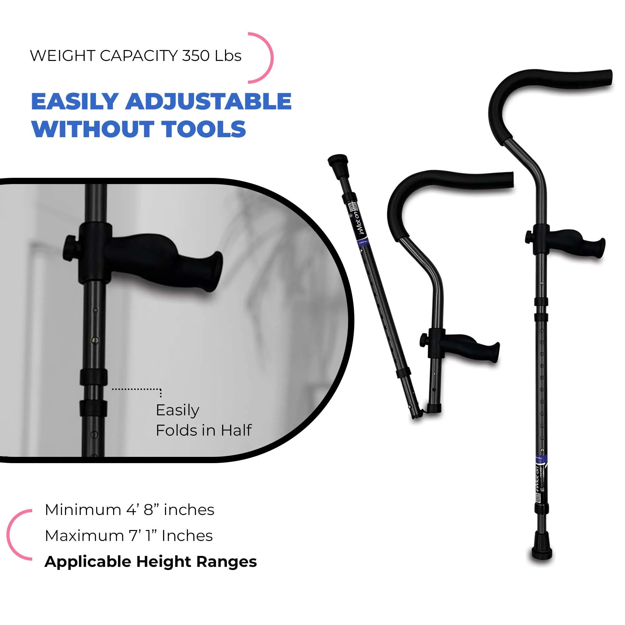 Adjustable cane with ergonomic handles and weight capacity.