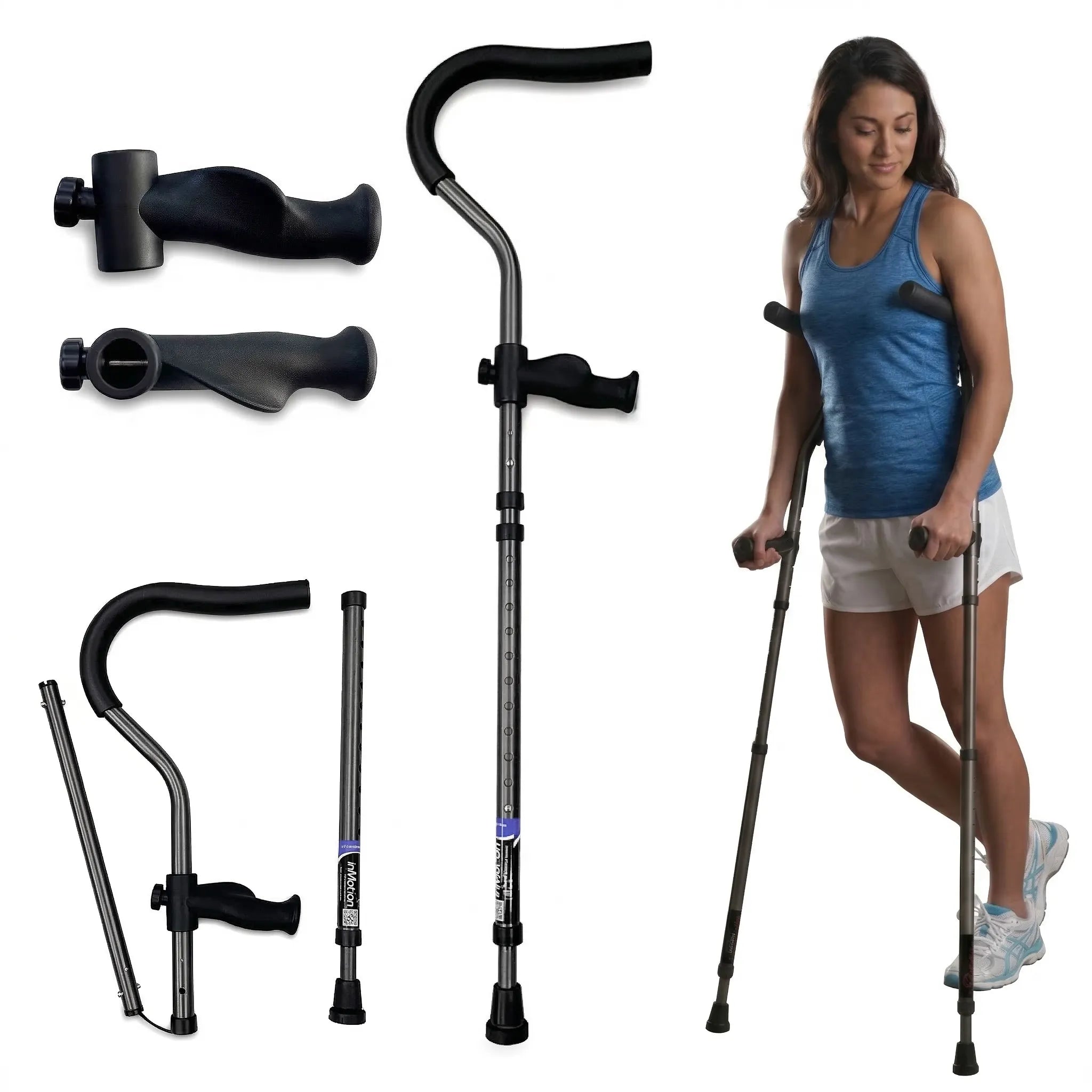 In-Motion Pro Underarm Crutches — Rigid Post, Lightweight, Foldable