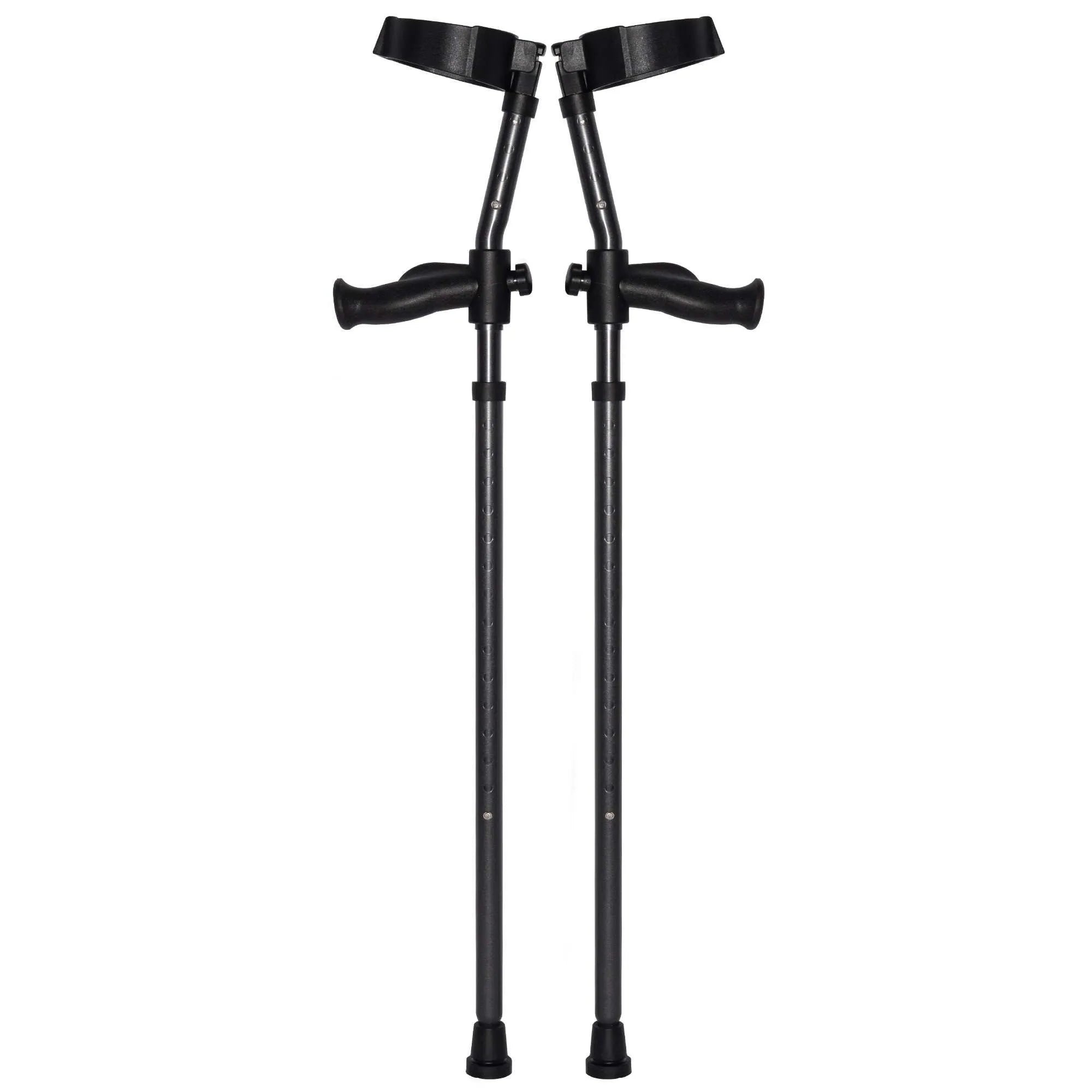 Pair of adjustable black forearm crutches